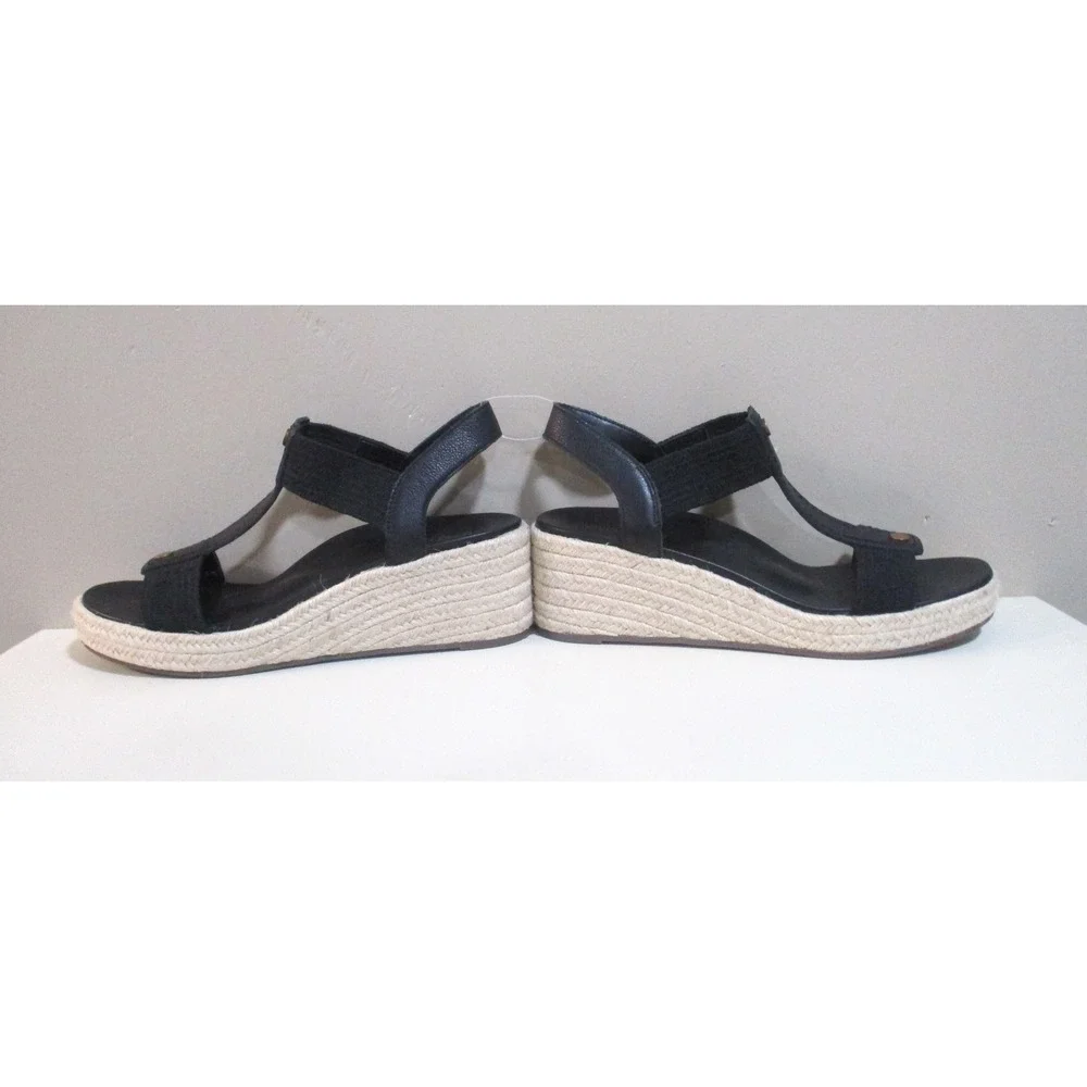 Vionic Calera Black Espadrille Wedge Sandals Womens 10 T-Strap Platform Orthotic